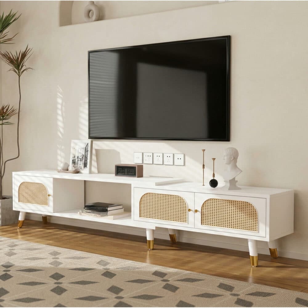 Scandinavian Black Rectangle Shelves Cabinet TV Stand 相册图 #4 scene