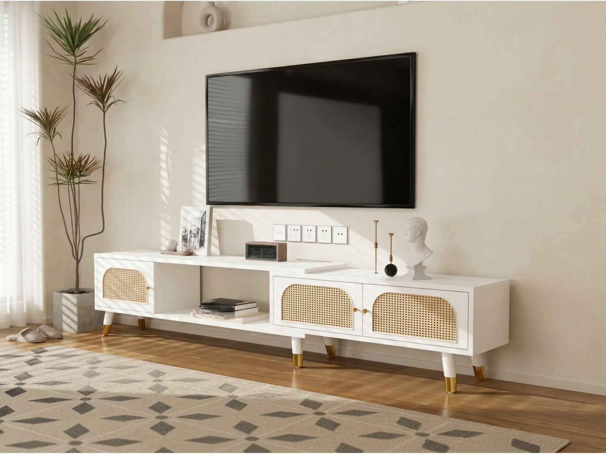 Scandinavian Black Rectangle Shelves Cabinet TV Stand 相册图 #4 scene
