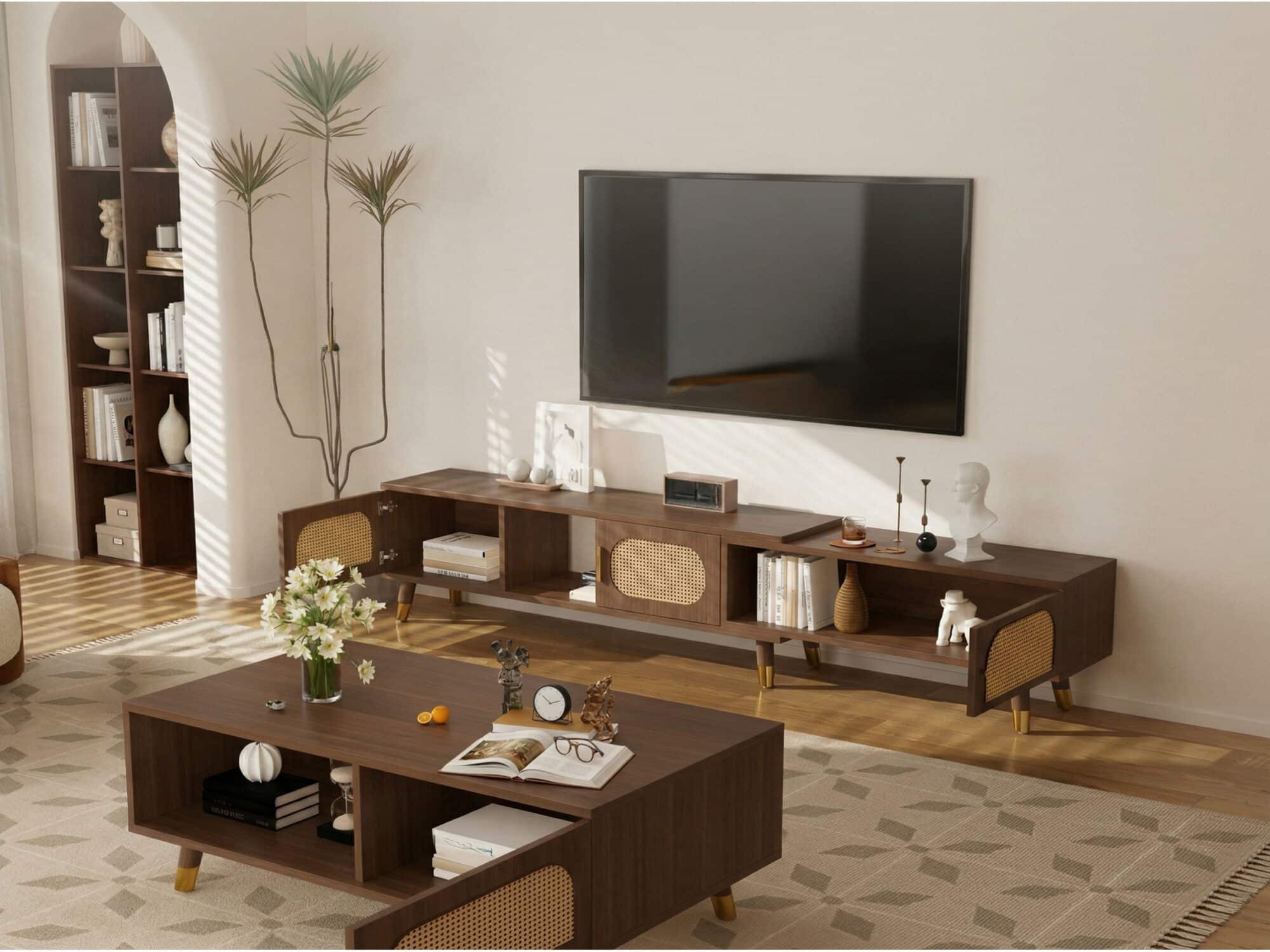 Scandinavian Black Rectangle Shelves Cabinet TV Stand 相册图 #6 scene