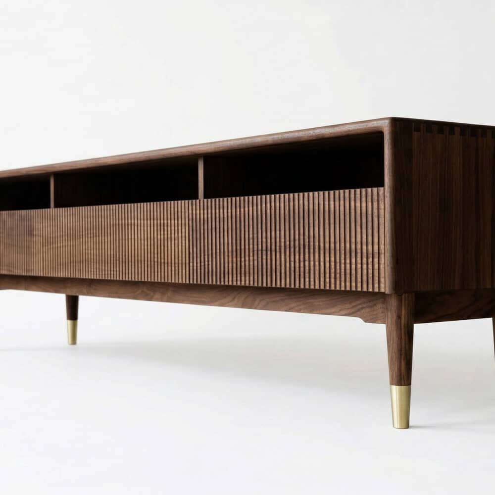 Scandinavian Brown Walnut Long TV Stand with Drawers 相册图 #1 resized