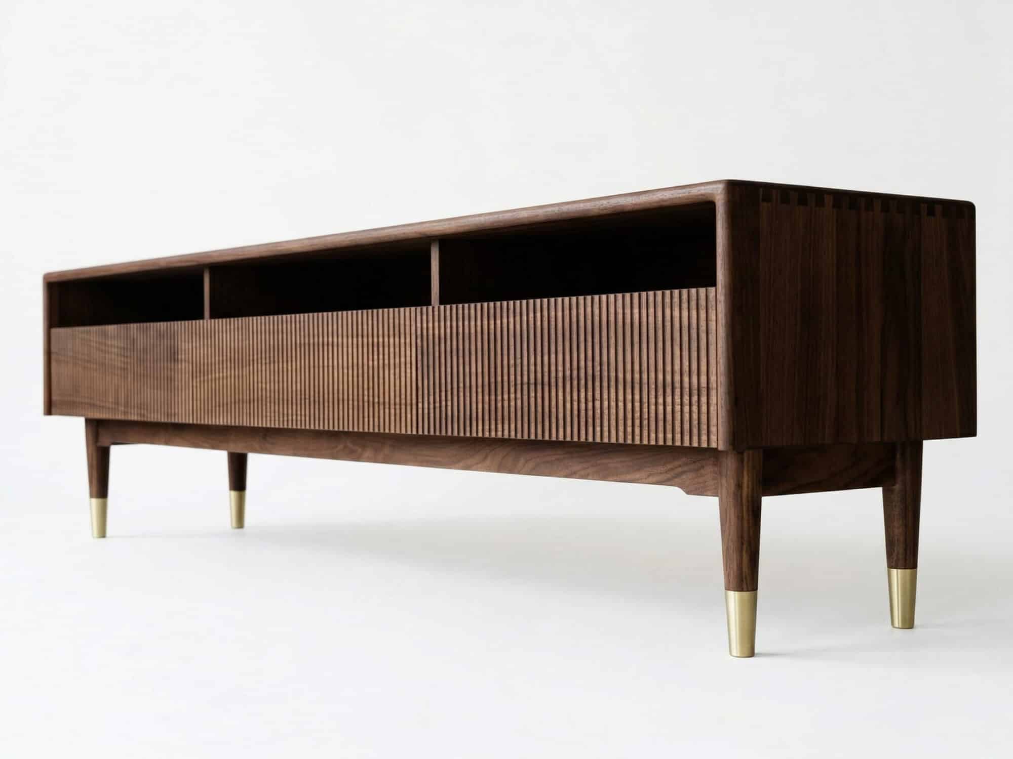 Scandinavian Brown Walnut Long TV Stand with Drawers 相册图 #1 resized