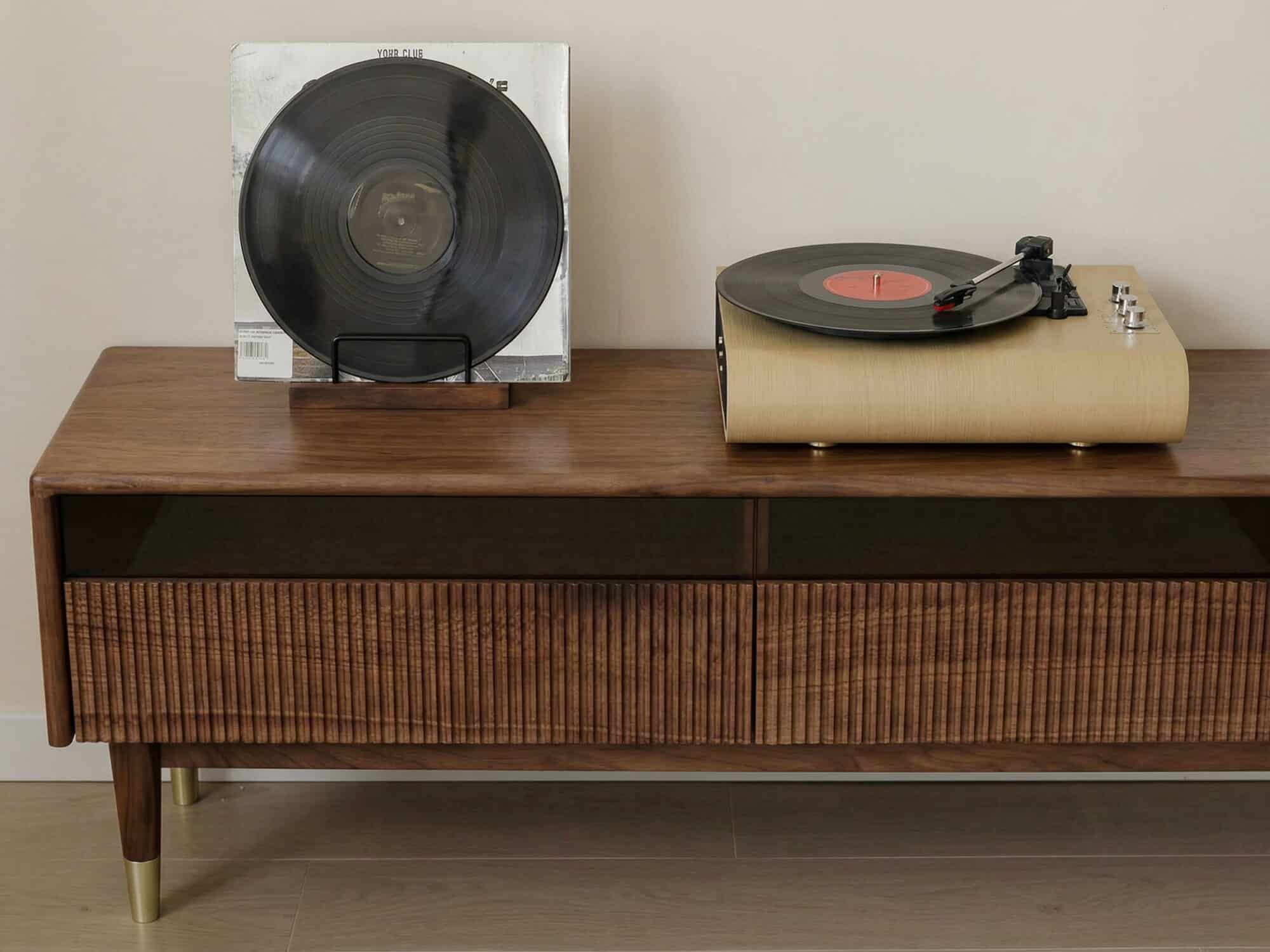 Scandinavian Brown Walnut Long TV Stand with Drawers 相册图 #5 resized
