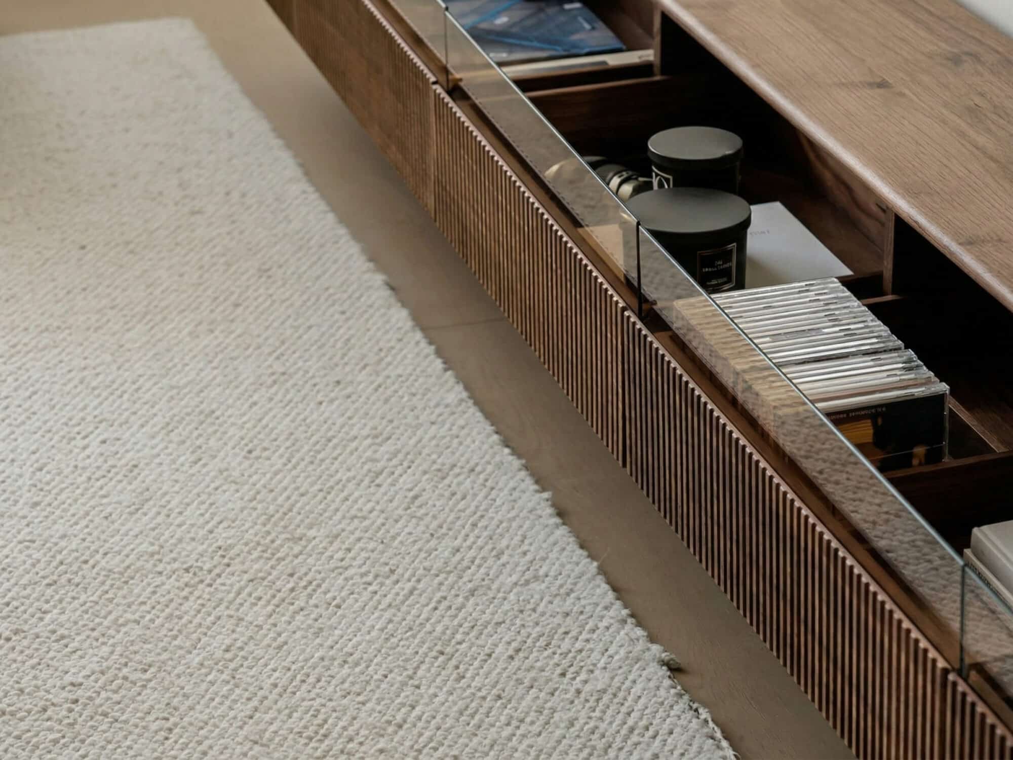 Scandinavian Brown Walnut Long TV Stand with Drawers 相册图 #9 resized