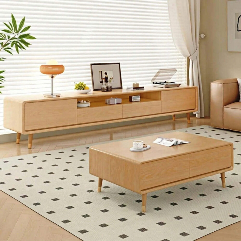 Scandinavian Natural Wood Cabinet Drawers Tv Stand 2