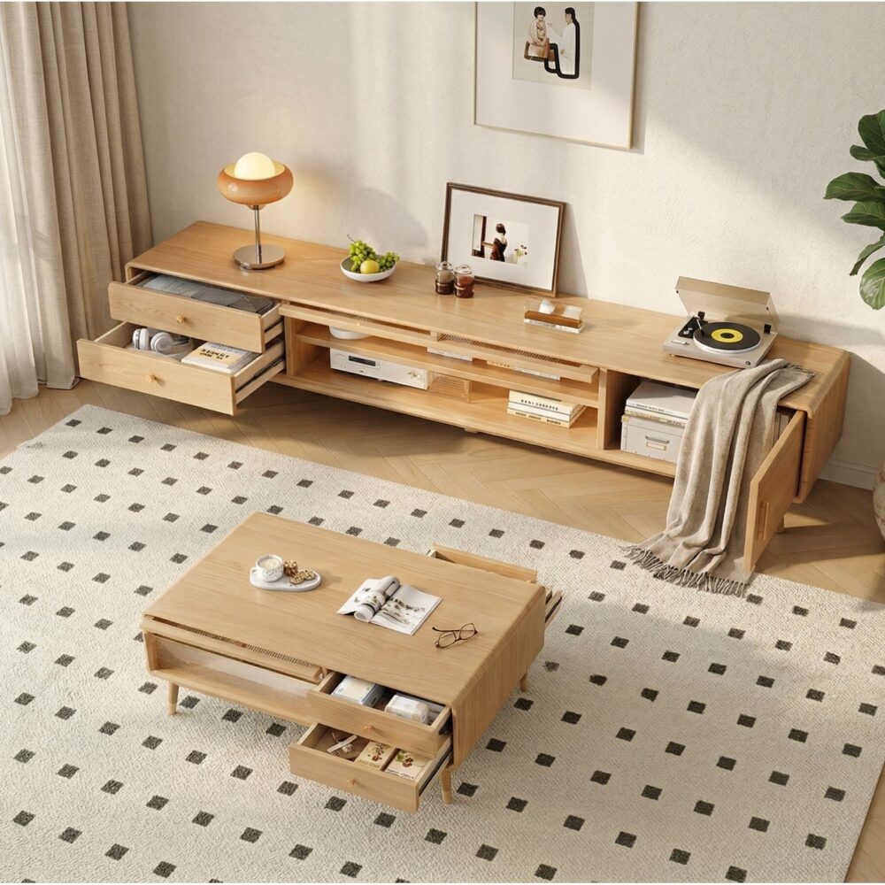 Scandinavian Natural Wood Cabinet Drawers Tv Stand 7