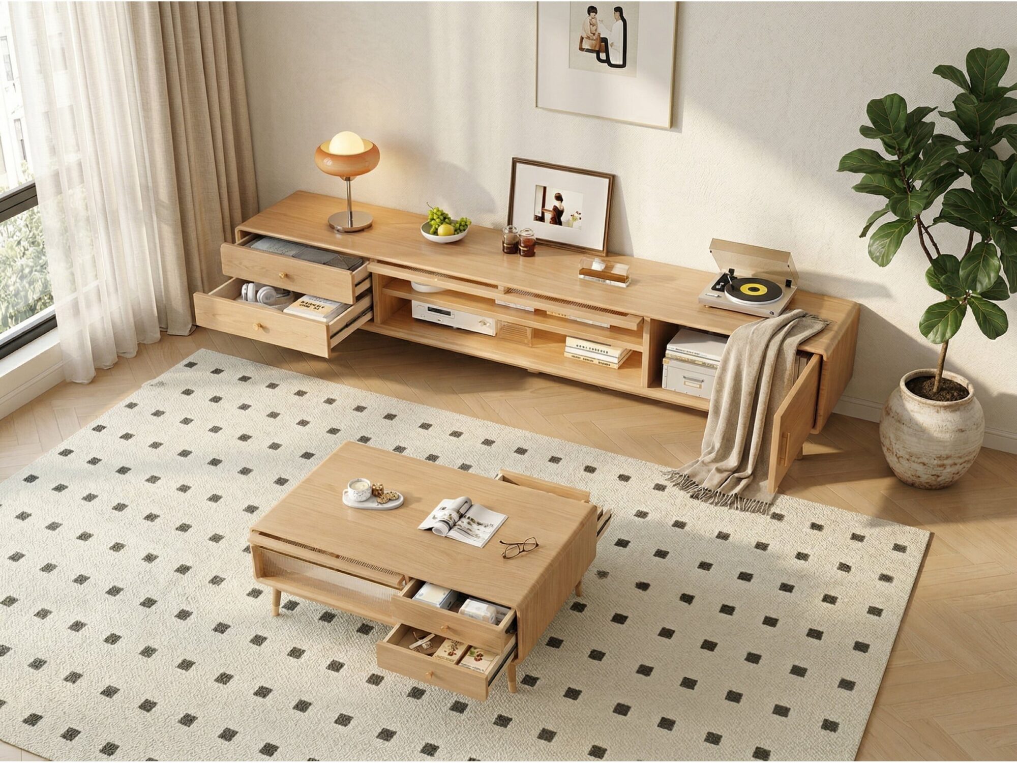 Scandinavian Natural Wood Cabinet Drawers Tv Stand 7