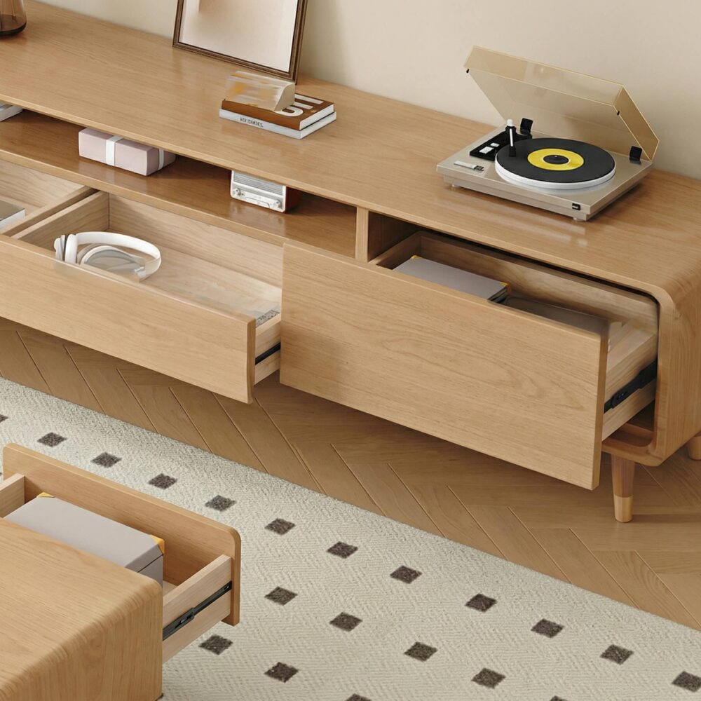 Scandinavian Natural Wood Cabinet Drawers Tv Stand 8