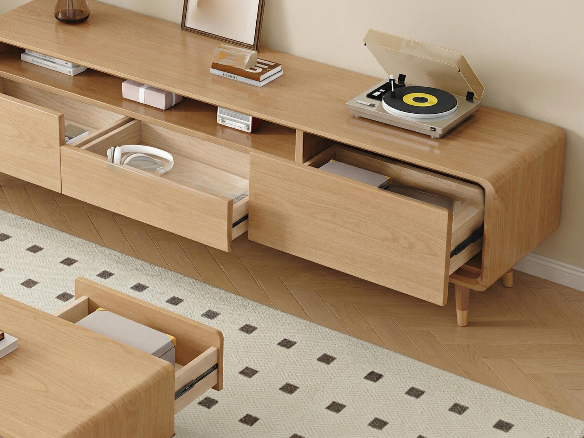 Scandinavian Natural Wood Cabinet Drawers Tv Stand 8