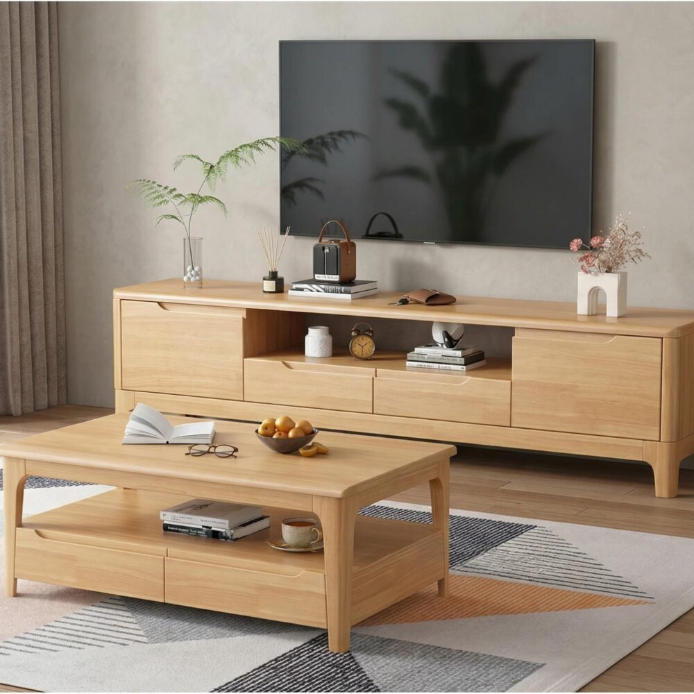 Scandinavian Wood Tv Stand With Storage Drawers 1