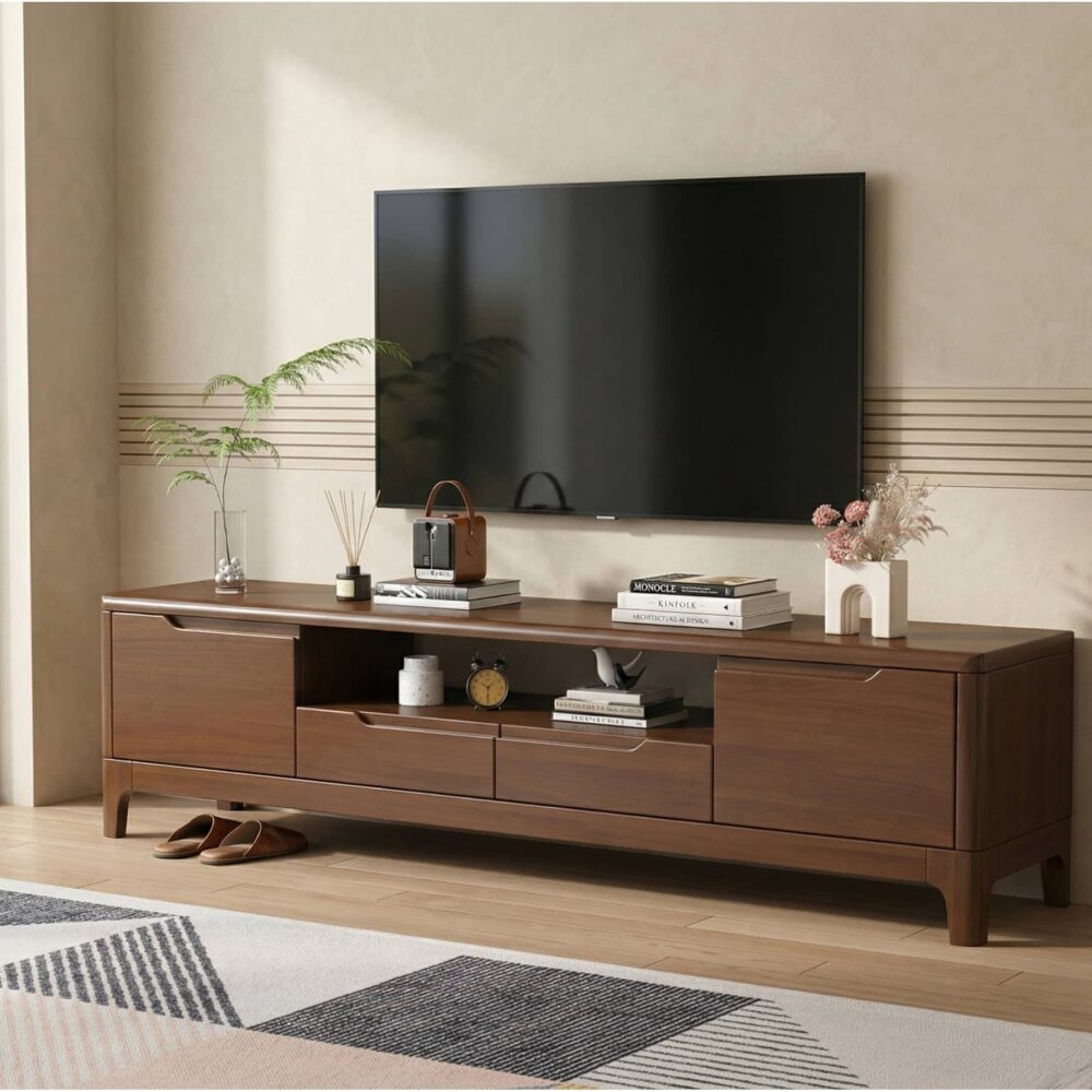 Scandinavian Wood Tv Stand With Storage Drawers 2