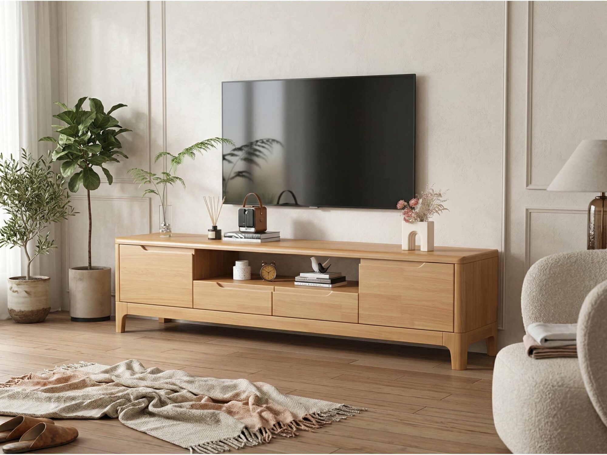 Scandinavian Wood Tv Stand With Storage Drawers 3