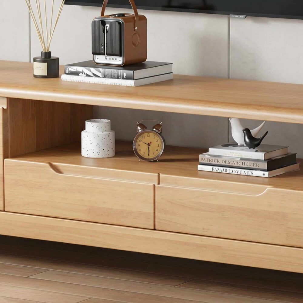 Scandinavian Wood Tv Stand With Storage Drawers 4