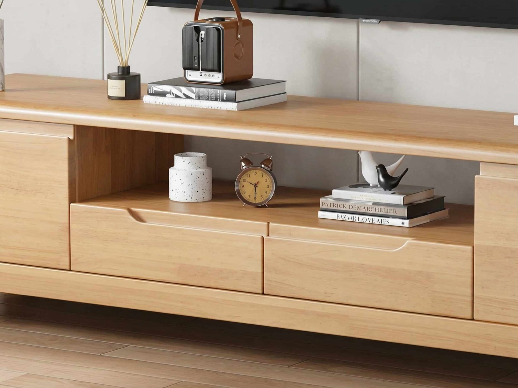 Scandinavian Wood Tv Stand With Storage Drawers 4