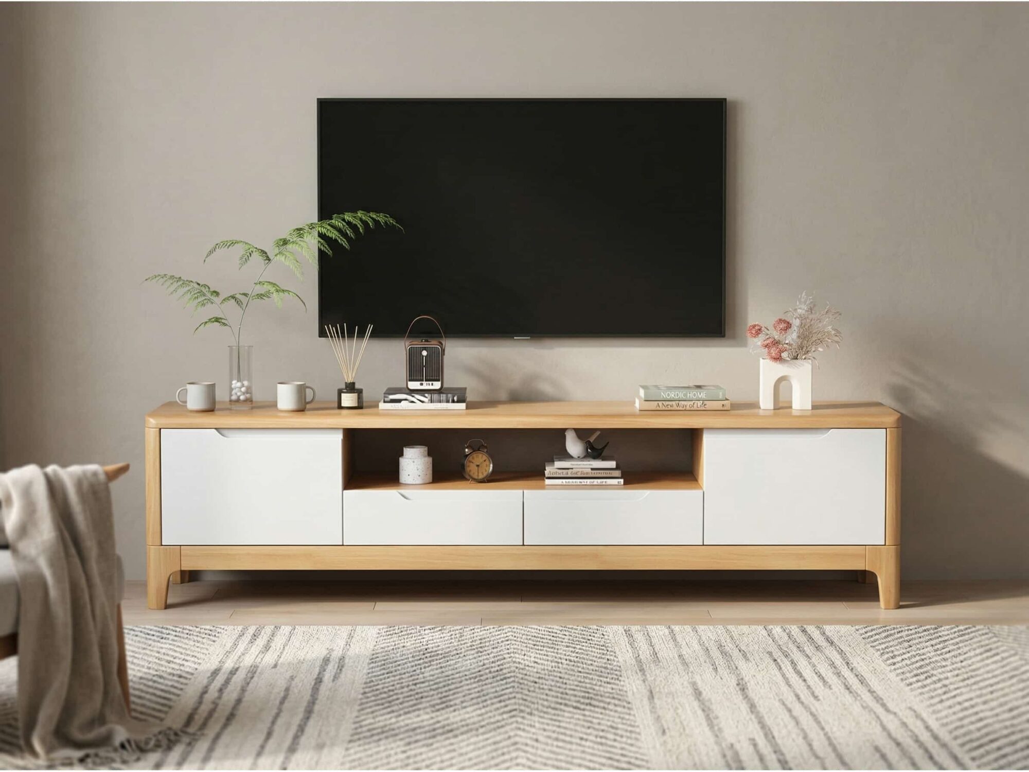 Scandinavian Wood Tv Stand With Storage Drawers 7