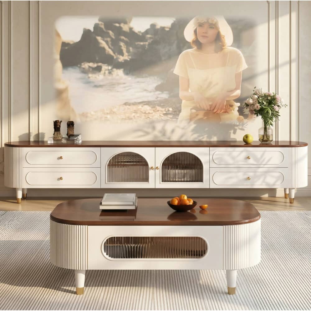 Scandinavian Wooden TV Stand with Cabinet Drawers - scene - 商品主图 Scandinavian Wooden TV Stand with Cabinet Drawers 商品主图 scene