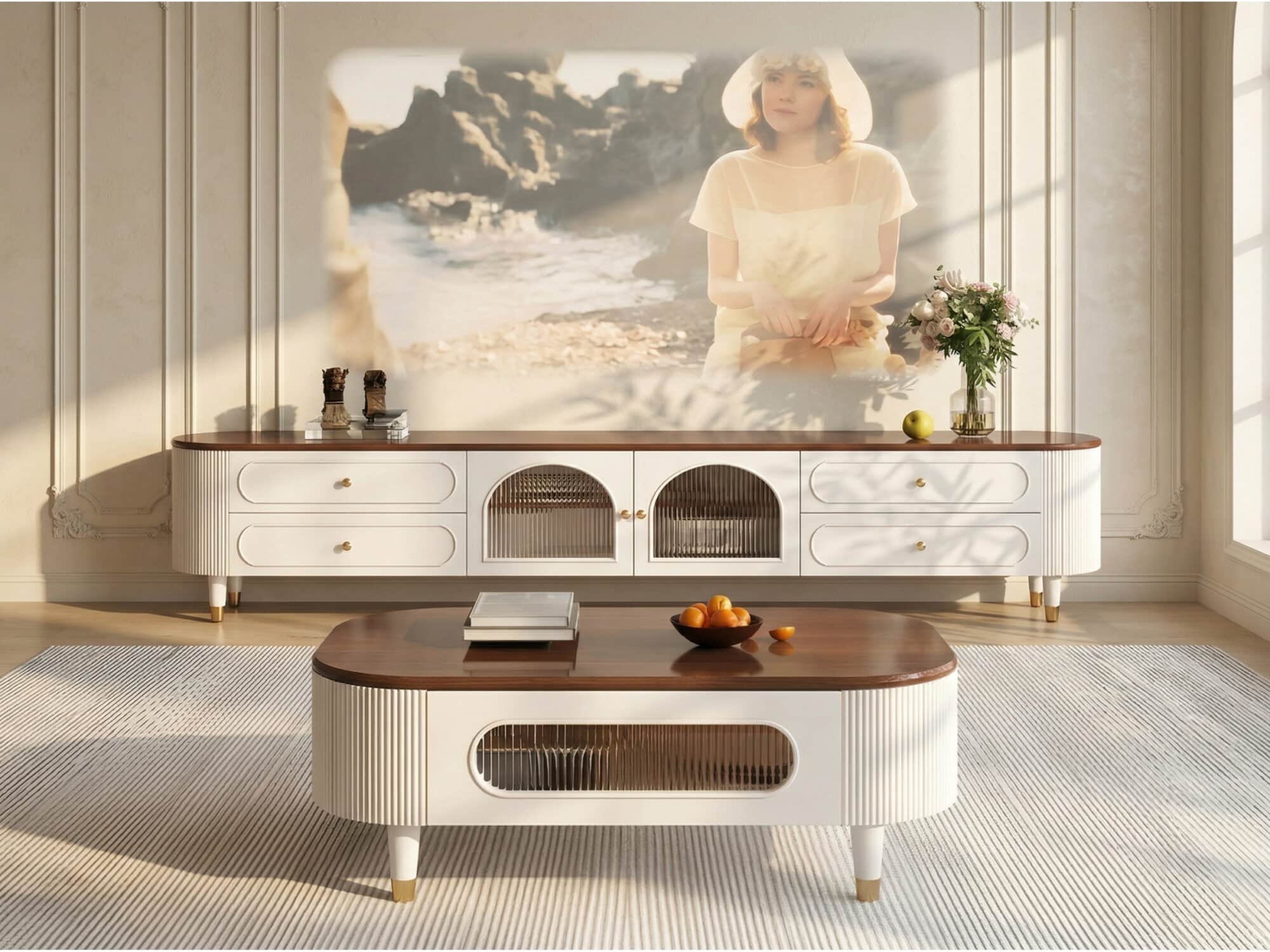 Scandinavian Wooden TV Stand with Cabinet Drawers - scene - 商品主图 Scandinavian Wooden TV Stand with Cabinet Drawers 商品主图 scene