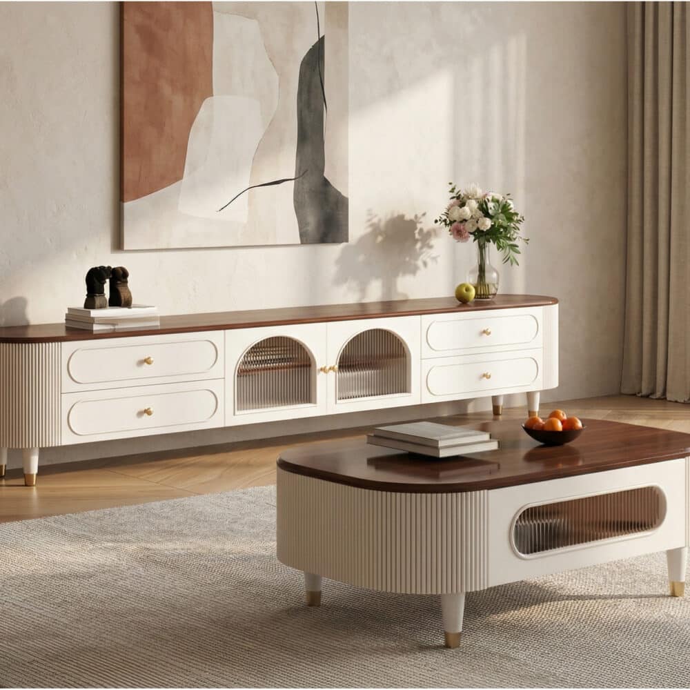Scandinavian Wooden TV Stand with Cabinet Drawers - scene - 相册图 #2 Scandinavian Wooden TV Stand with Cabinet Drawers 相册图 #2 scene