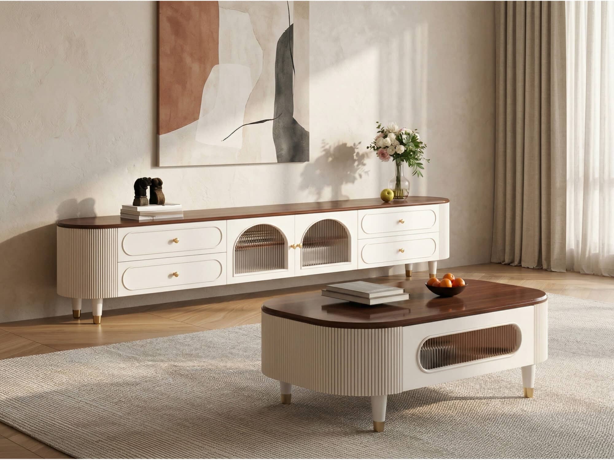 Scandinavian Wooden TV Stand with Cabinet Drawers - scene - 相册图 #2 Scandinavian Wooden TV Stand with Cabinet Drawers 相册图 #2 scene