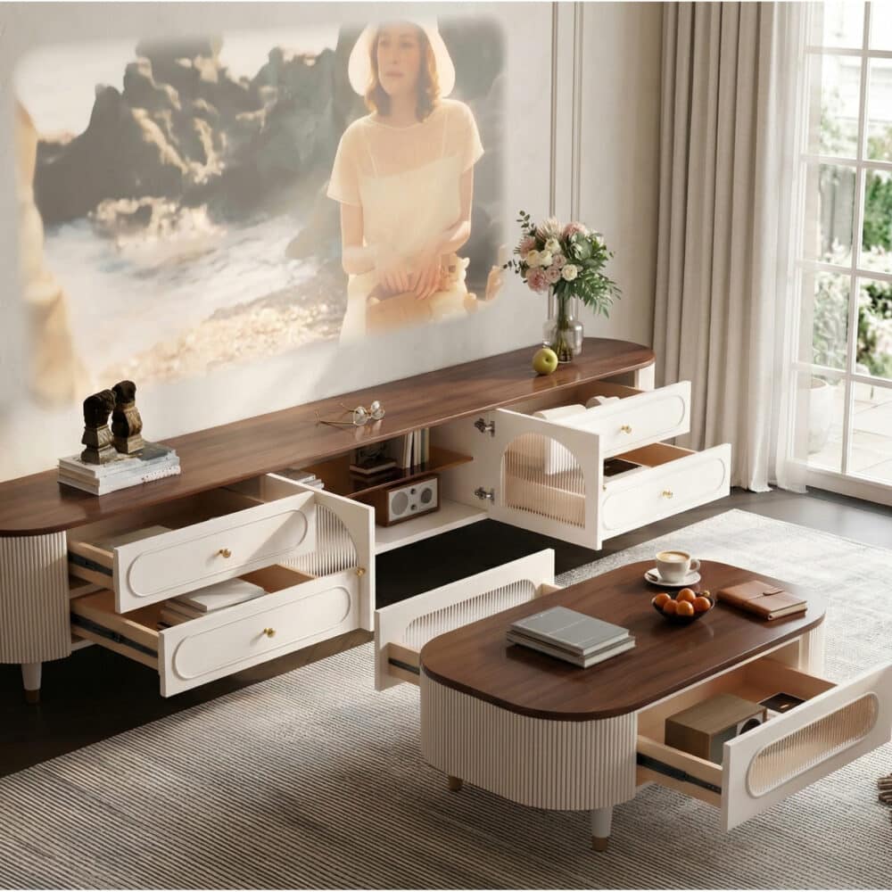 Scandinavian Wooden TV Stand with Cabinet Drawers - scene - 相册图 #3 Scandinavian Wooden TV Stand with Cabinet Drawers 相册图 #3 scene