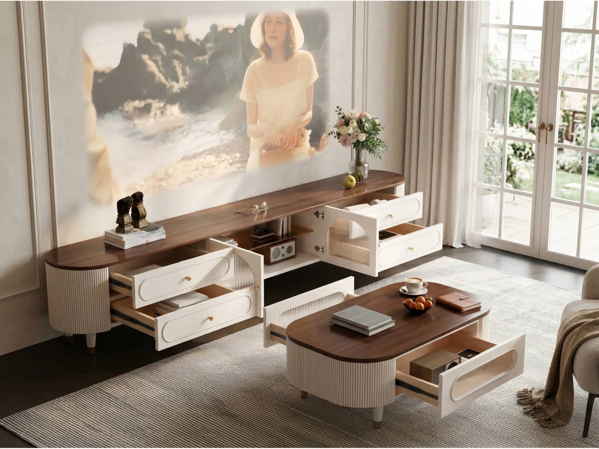 Scandinavian Wooden TV Stand with Cabinet Drawers - scene - 相册图 #3 Scandinavian Wooden TV Stand with Cabinet Drawers 相册图 #3 scene