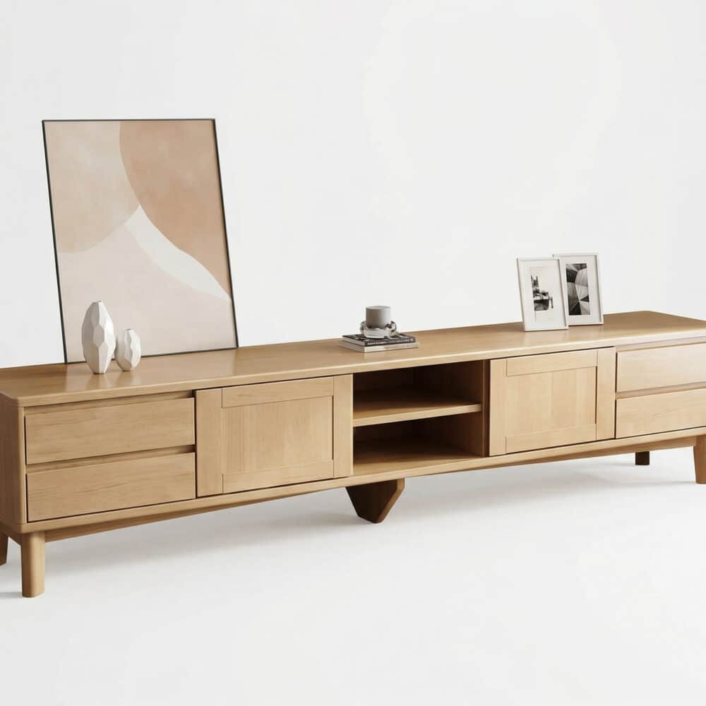 Simplistic Wood Color Open Storage Long TV Stand 相册图 #12 resized