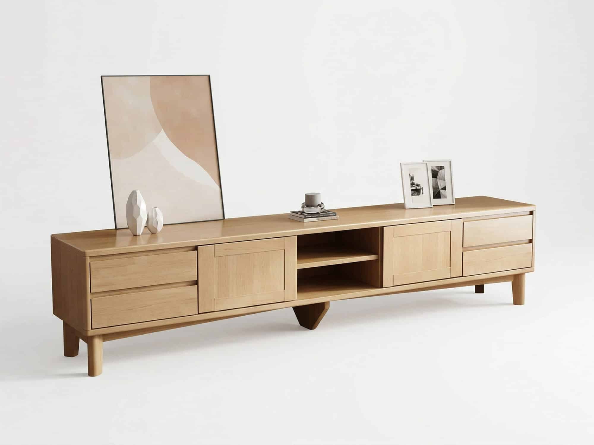 Simplistic Wood Color Open Storage Long TV Stand 相册图 #12 resized