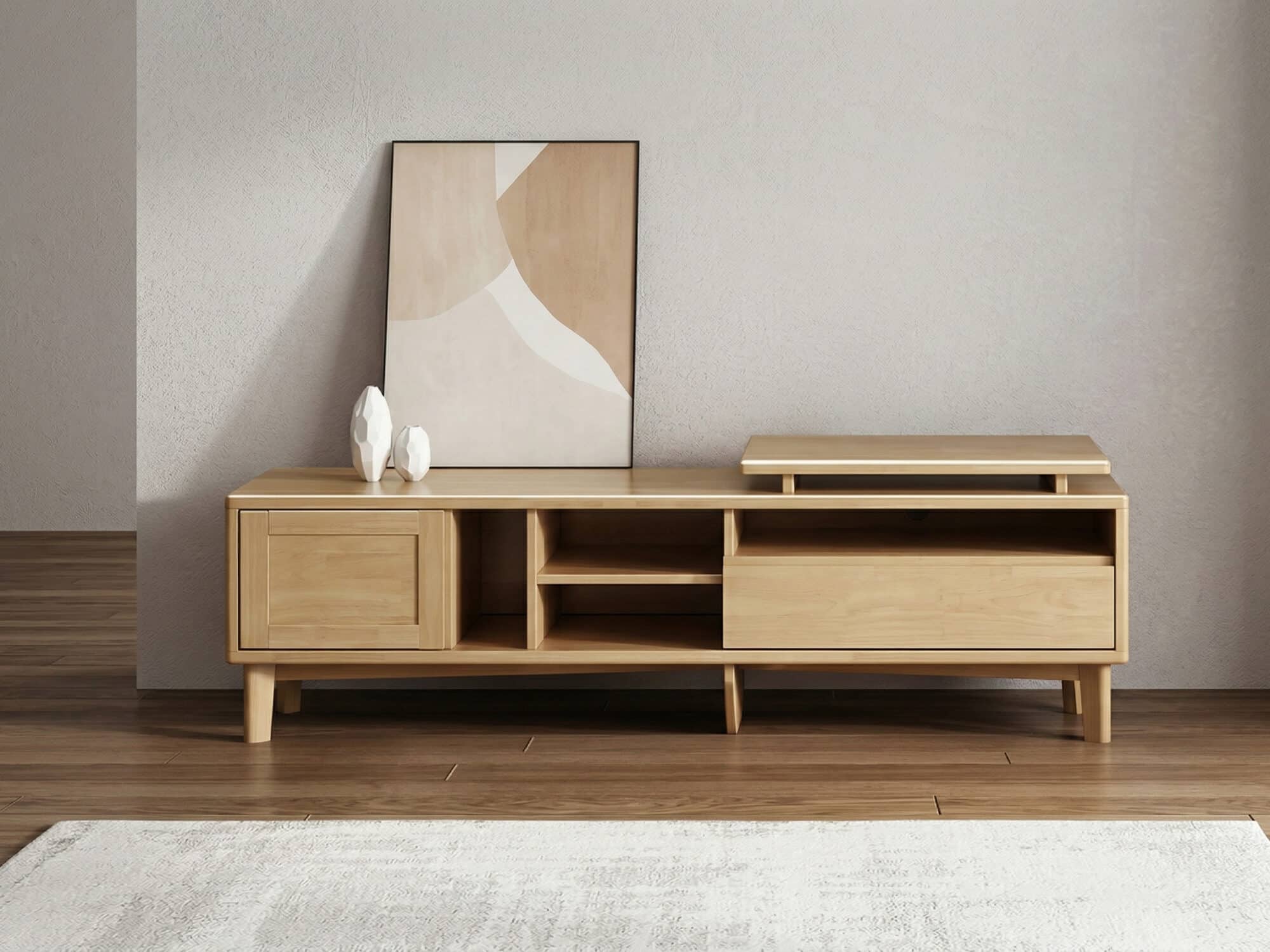 Simplistic Wood Color Open Storage Long TV Stand 相册图 #5 resized