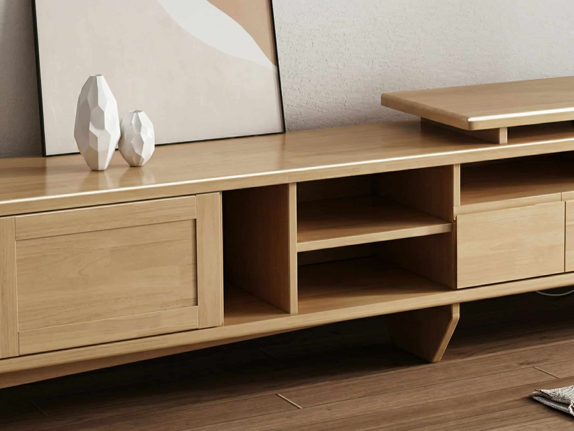 Simplistic Wood Color Open Storage Long TV Stand 相册图 #7 resized