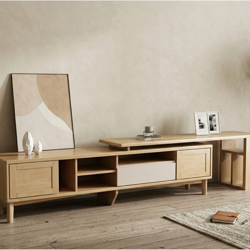 Simplistic Wood Color Open Storage Long TV Stand 商品主图 scene