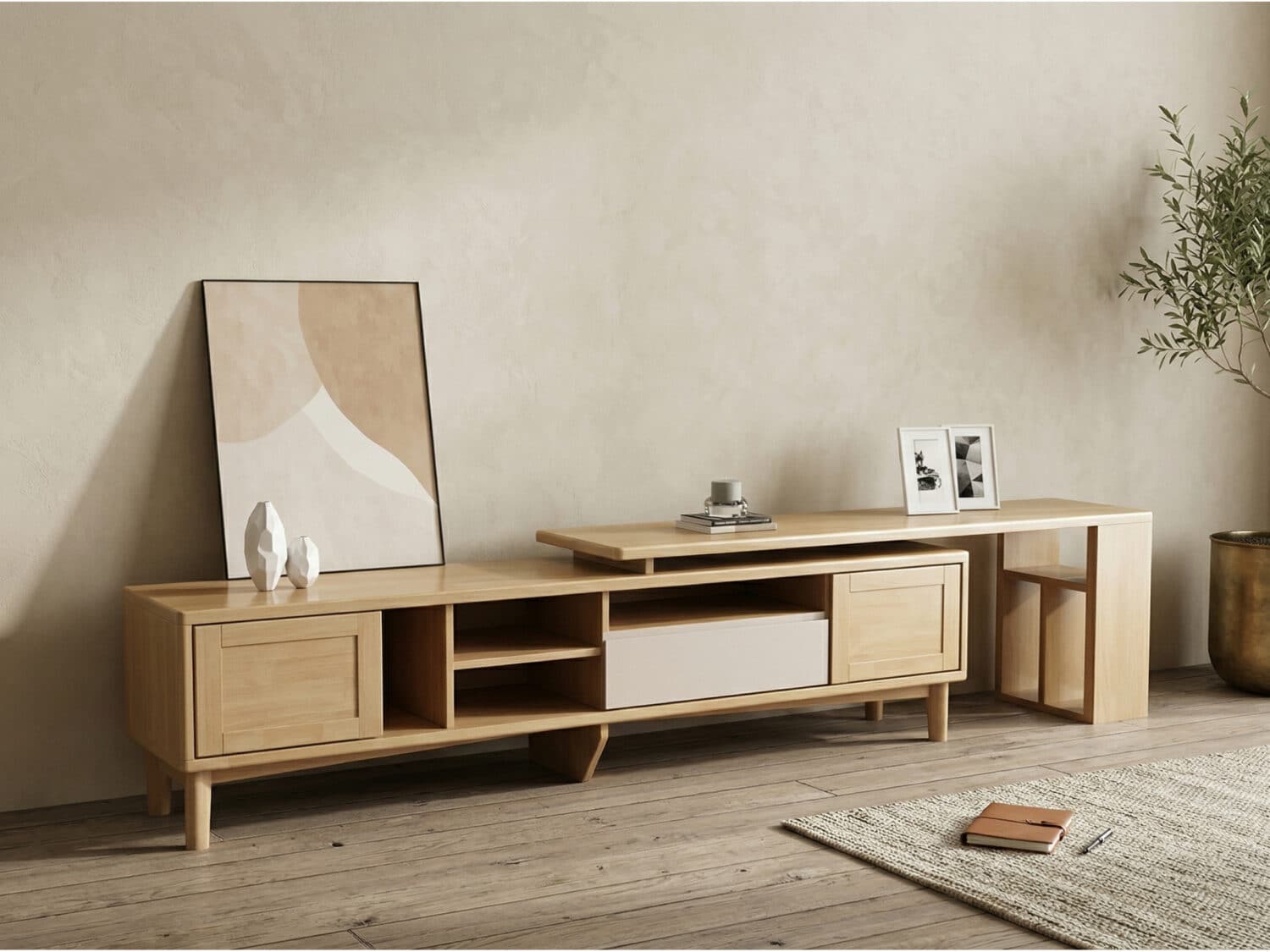 Simplistic Wood Color Open Storage Long TV Stand 商品主图 scene