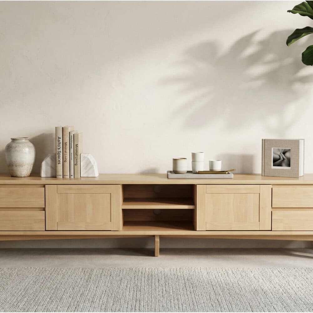 Simplistic Wood Color Open Storage Long TV Stand 相册图 #1 scene