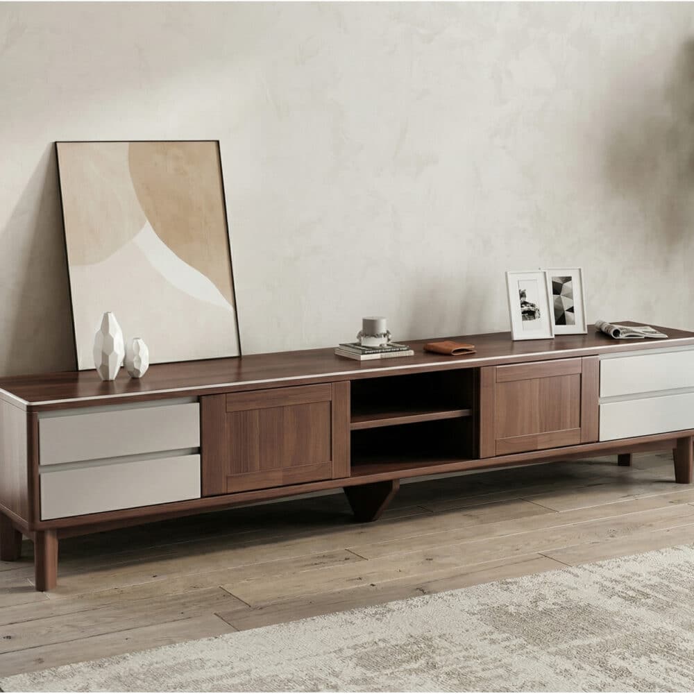 Simplistic Wood Color Open Storage Long TV Stand 相册图 #13 scene