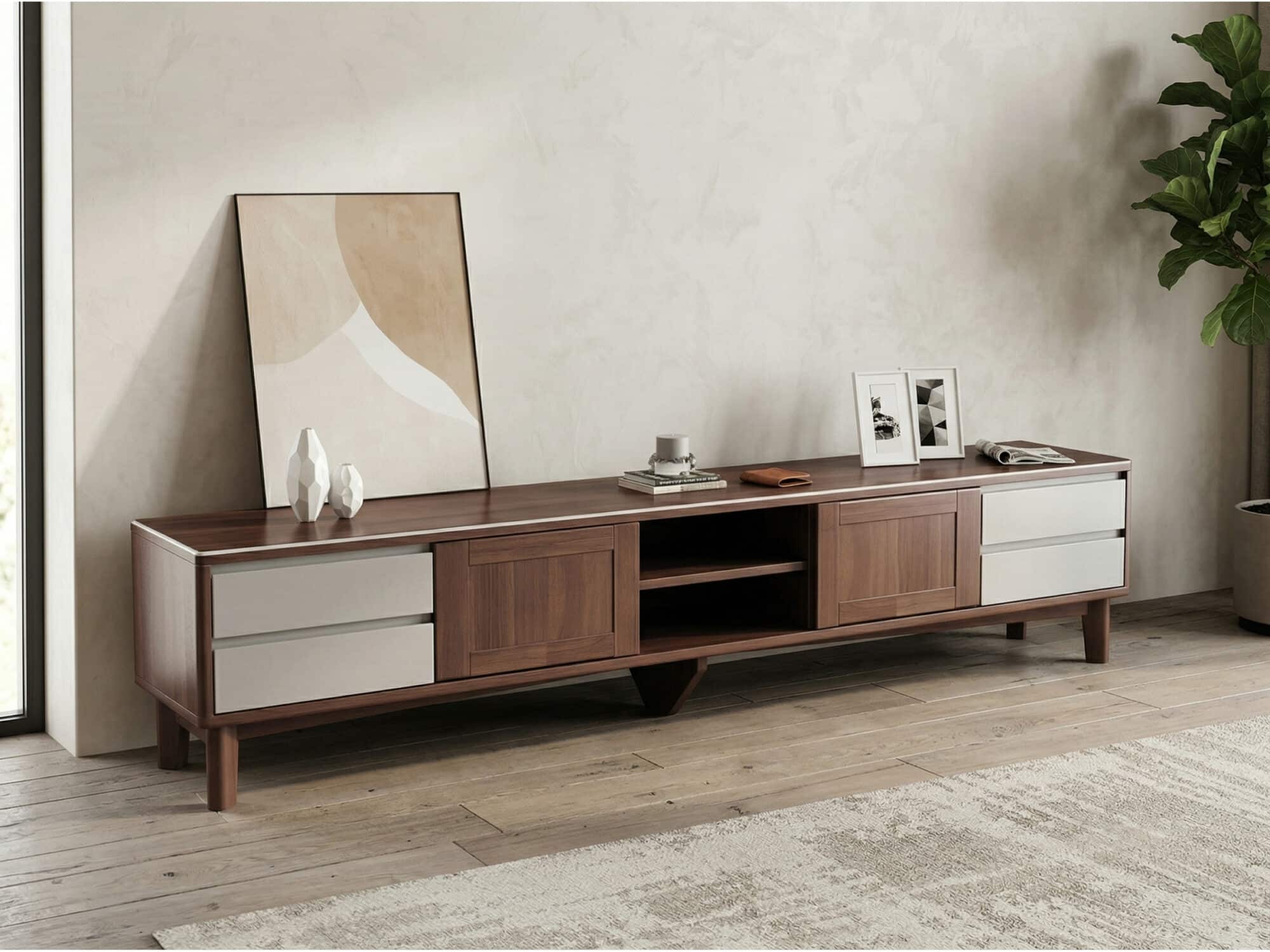 Simplistic Wood Color Open Storage Long TV Stand 相册图 #13 scene
