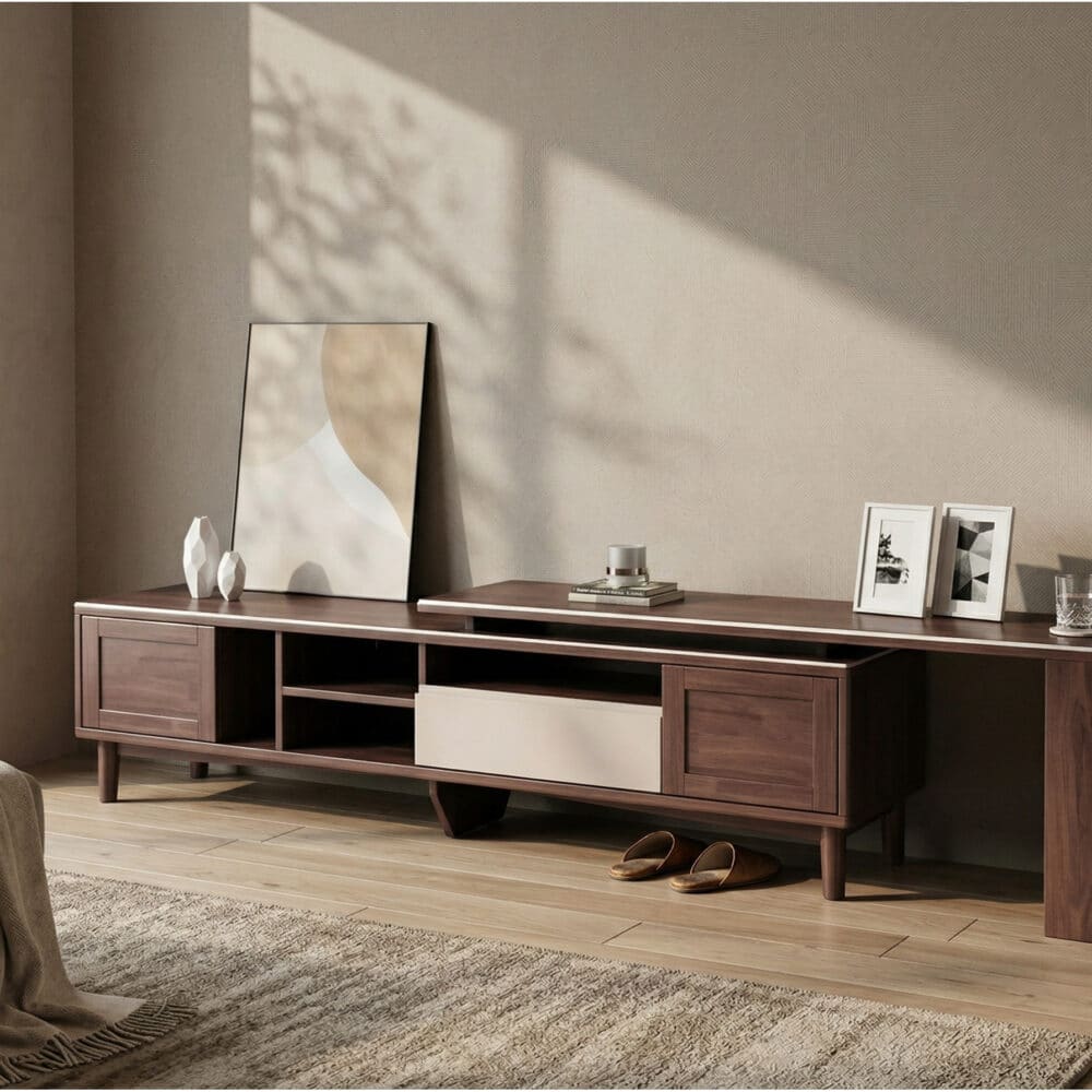 Simplistic Wood Color Open Storage Long TV Stand 相册图 #2 scene