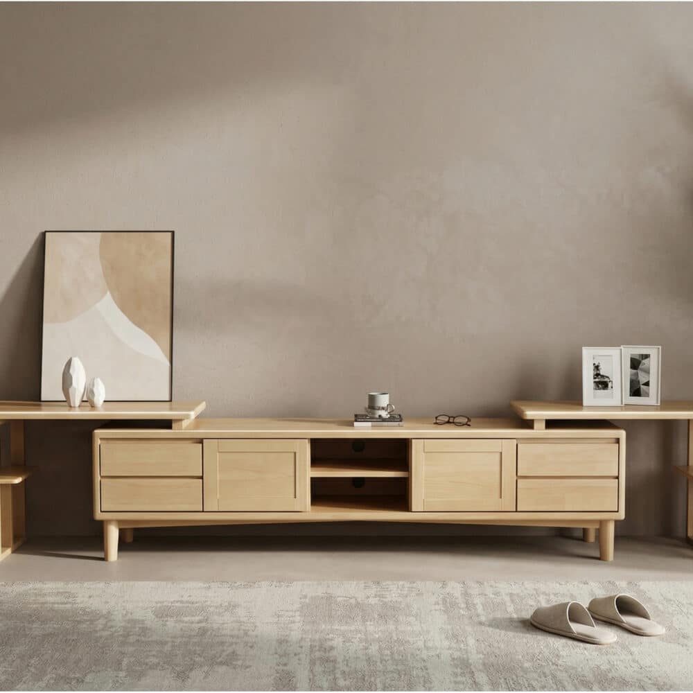 Simplistic Wood Color Open Storage Long TV Stand 相册图 #3 scene
