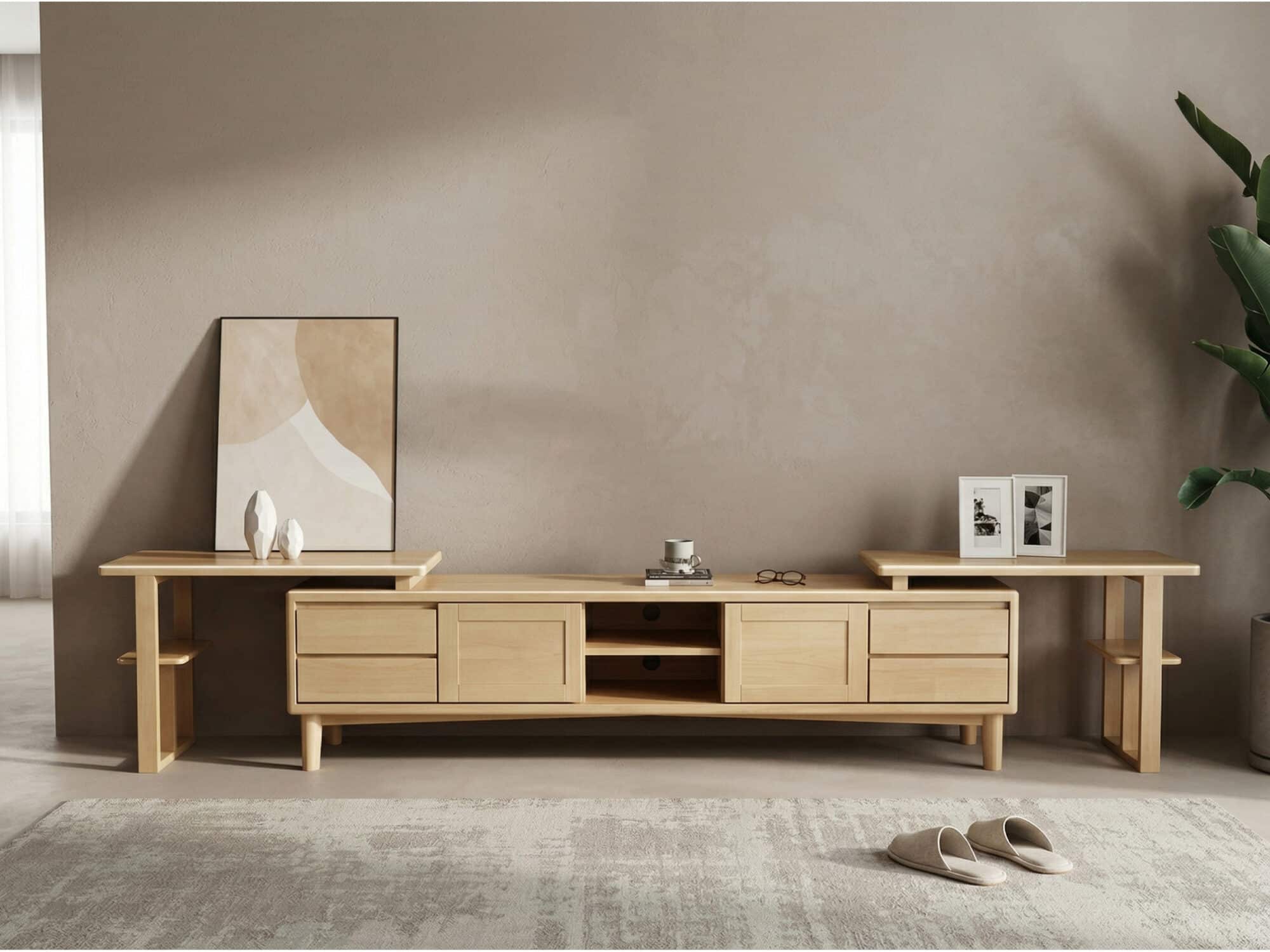 Simplistic Wood Color Open Storage Long TV Stand 相册图 #3 scene