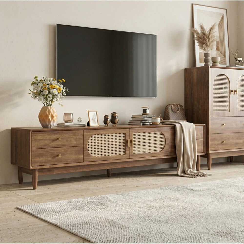 Traditional Brown Rubberwood Ventilated TV Stand 相册图 #2 scene