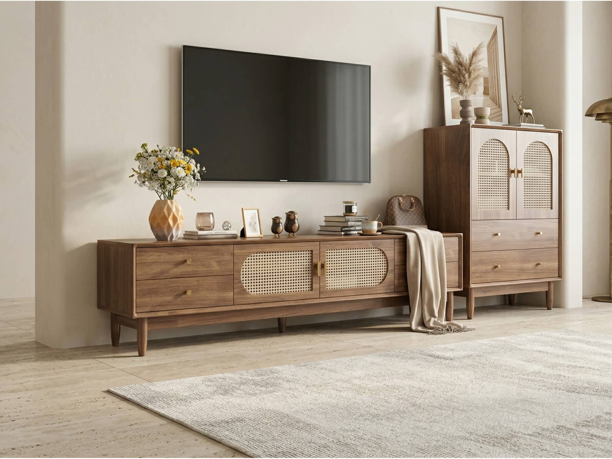 Traditional Brown Rubberwood Ventilated TV Stand 相册图 #2 scene