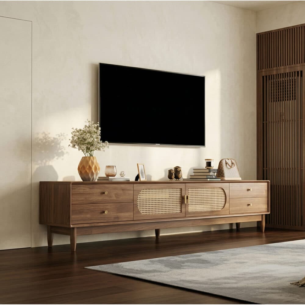 Traditional Brown Rubberwood Ventilated TV Stand 相册图 #6 scene