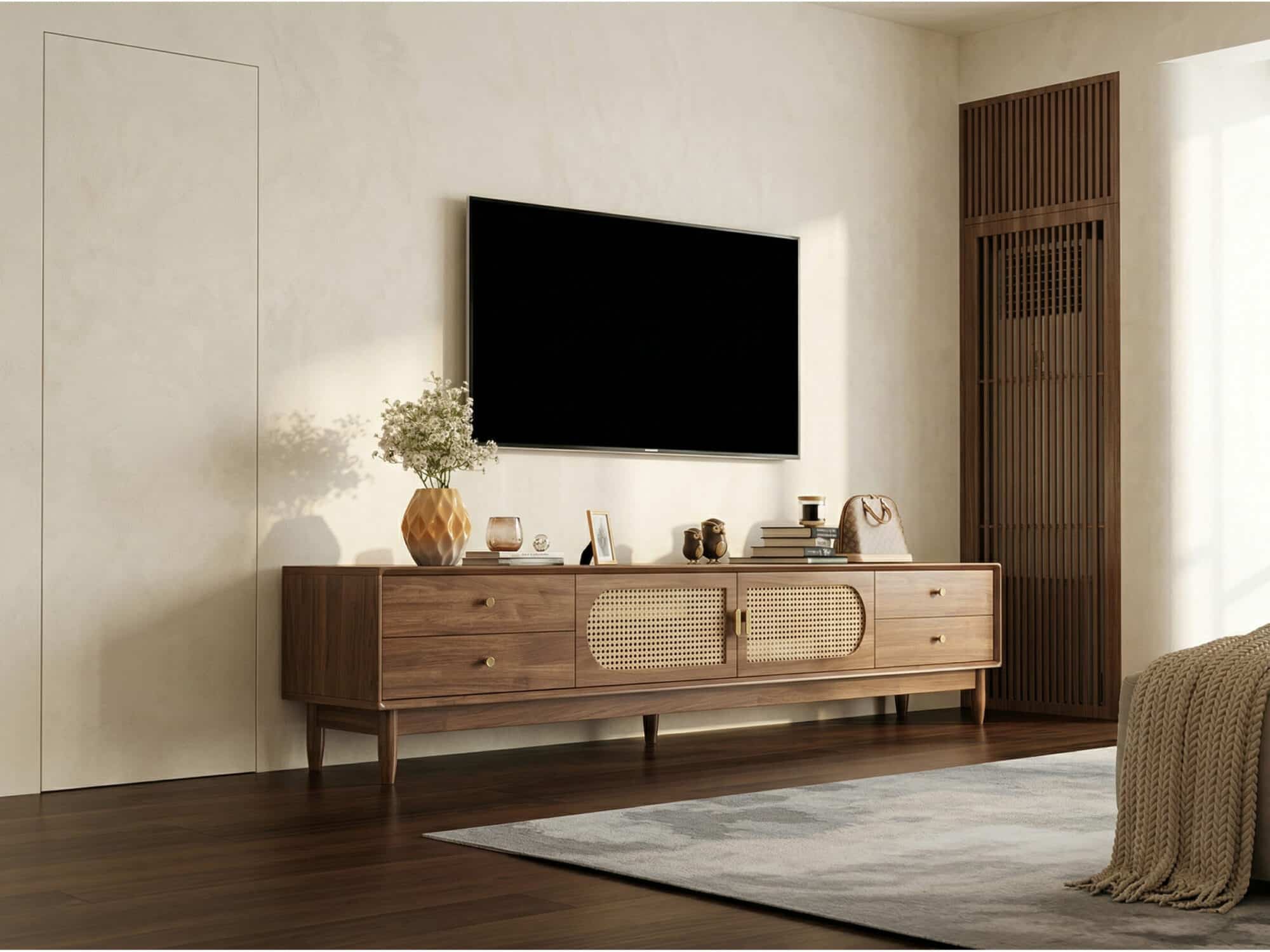Traditional Brown Rubberwood Ventilated TV Stand 相册图 #6 scene