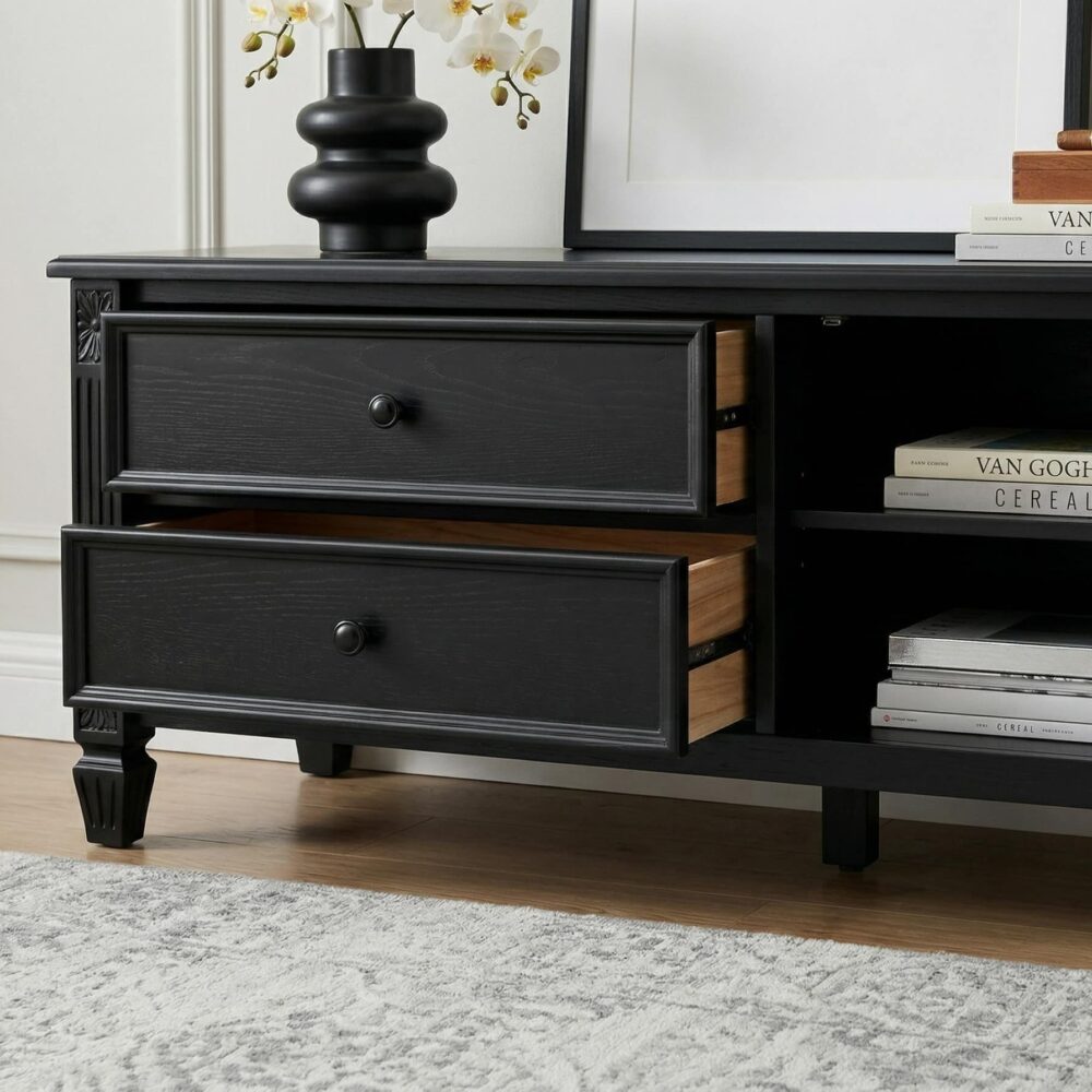 Vintage Rectangle Elegant Black Tv Stand With Cabinet 10