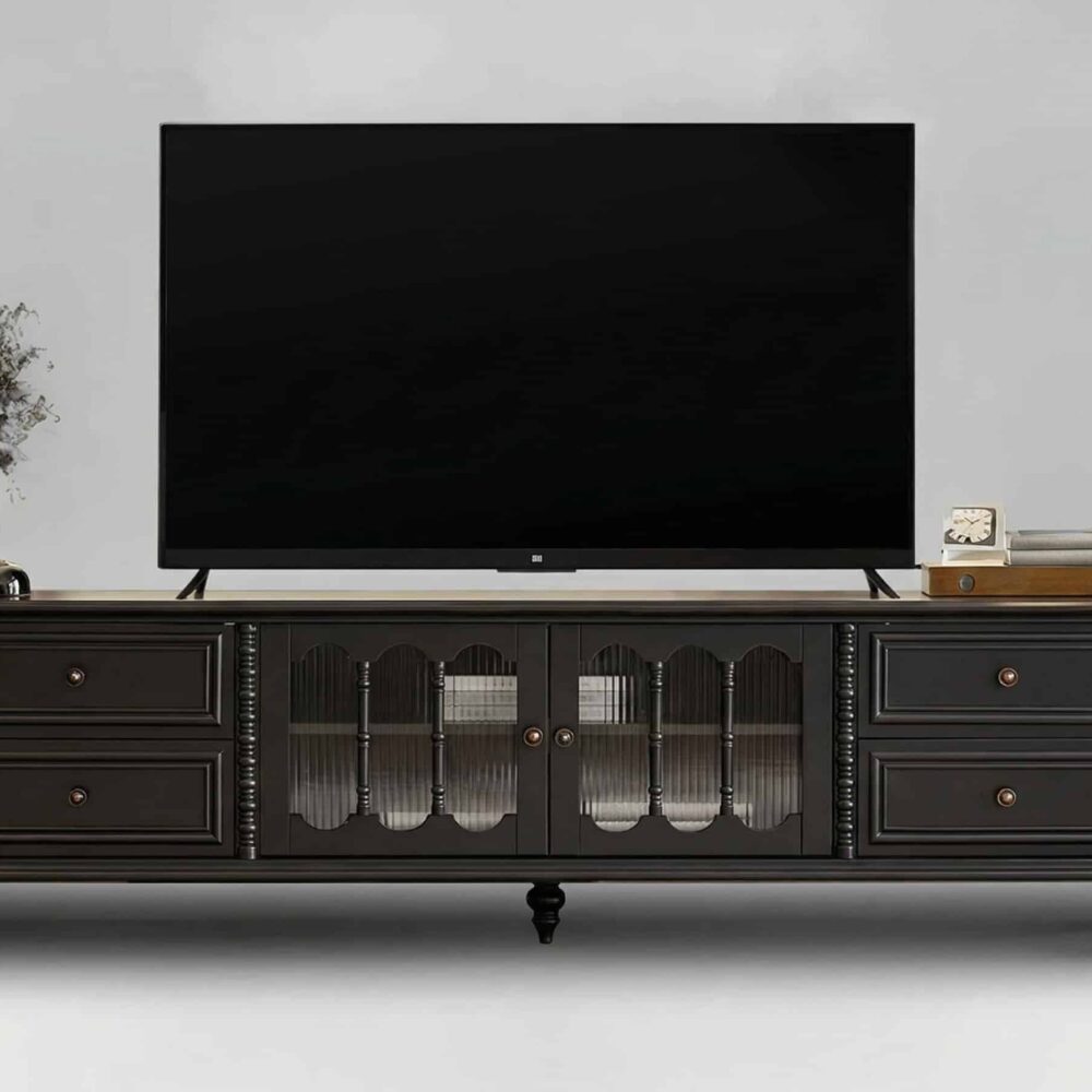 Vintage Rectangle Elegant Black Tv Stand With Cabinet 11