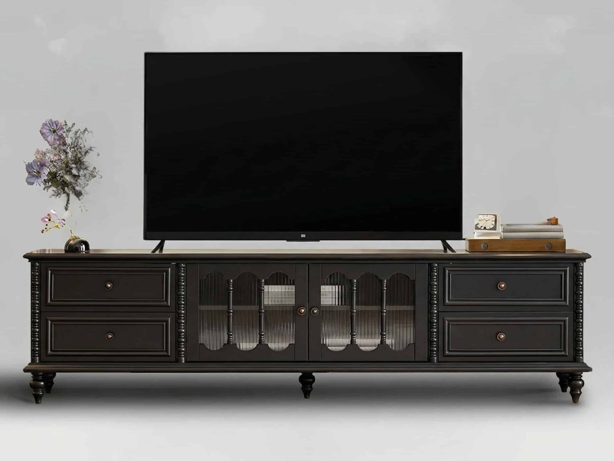 Vintage Rectangle Elegant Black Tv Stand With Cabinet 11
