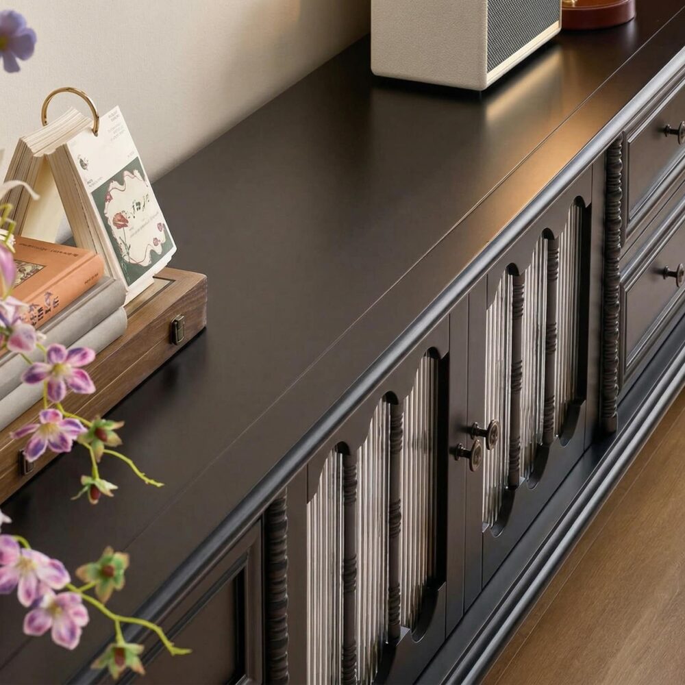 Vintage Rectangle Elegant Black Tv Stand With Cabinet 12