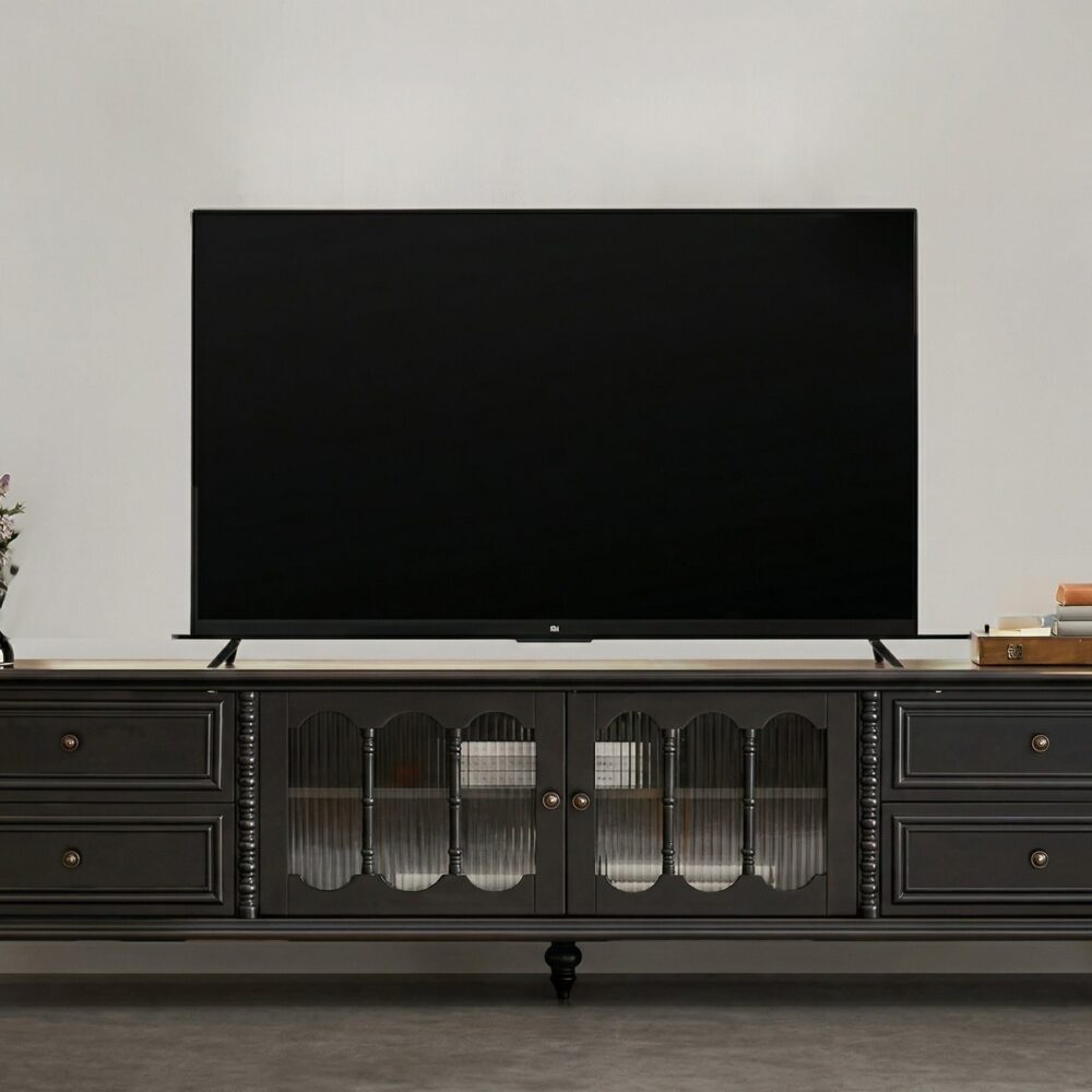 Vintage Rectangle Elegant Black Tv Stand With Cabinet 13