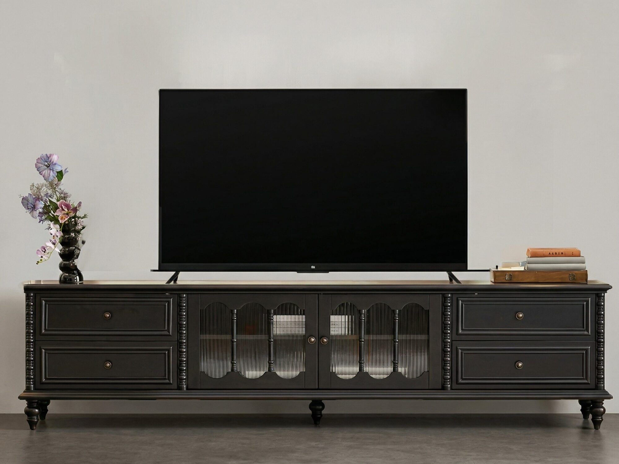 Vintage Rectangle Elegant Black Tv Stand With Cabinet 13