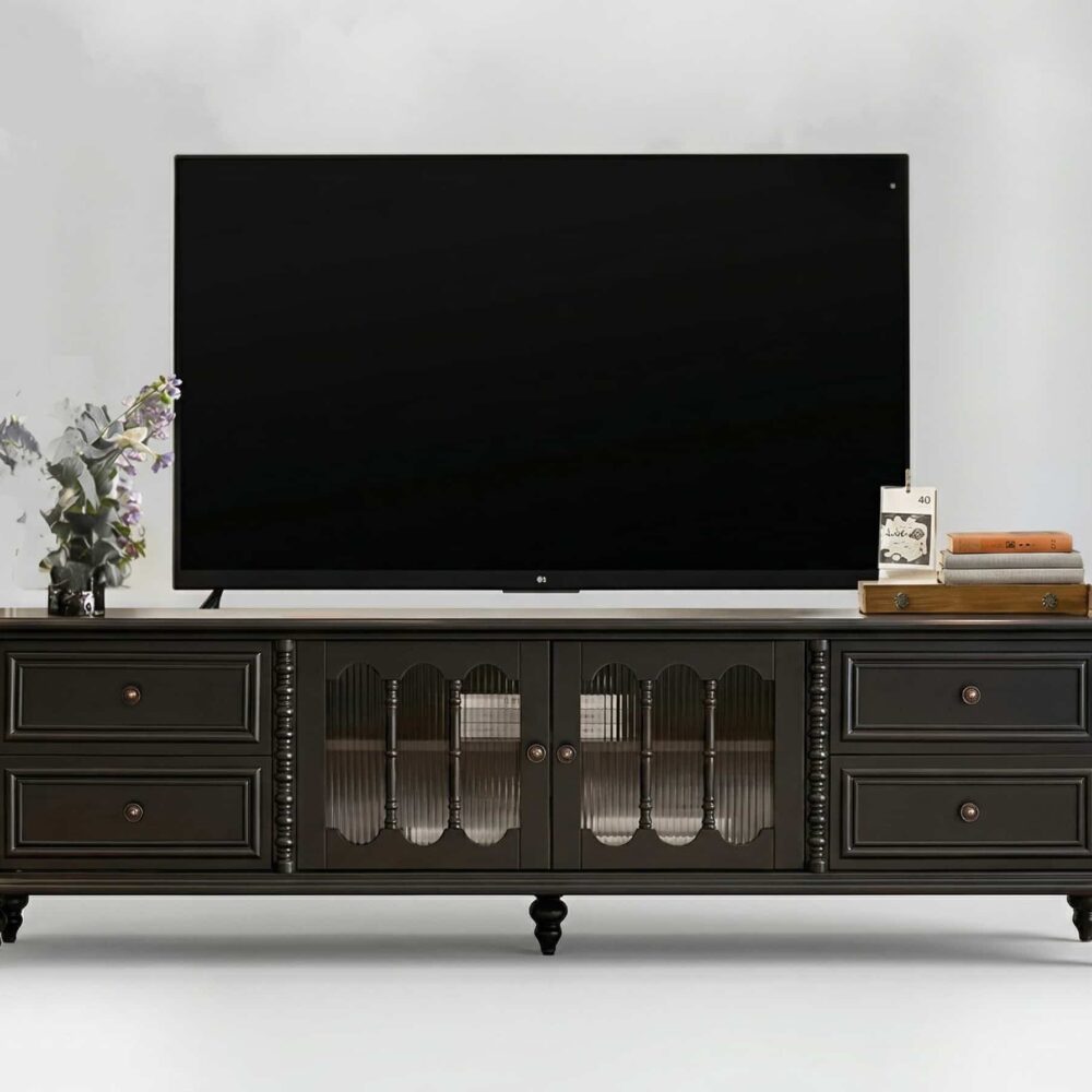 Vintage Rectangle Elegant Black Tv Stand With Cabinet 2