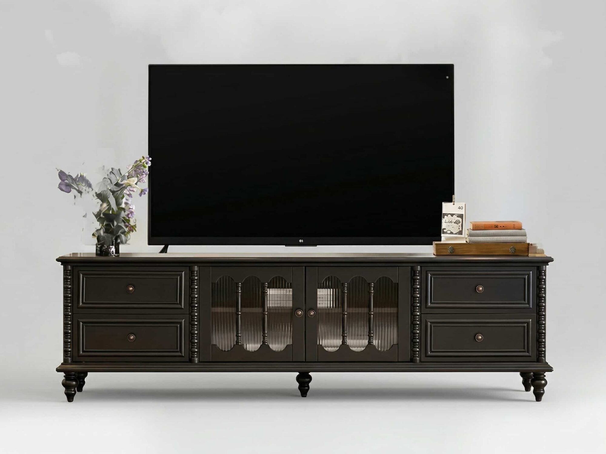 Vintage Rectangle Elegant Black Tv Stand With Cabinet 2