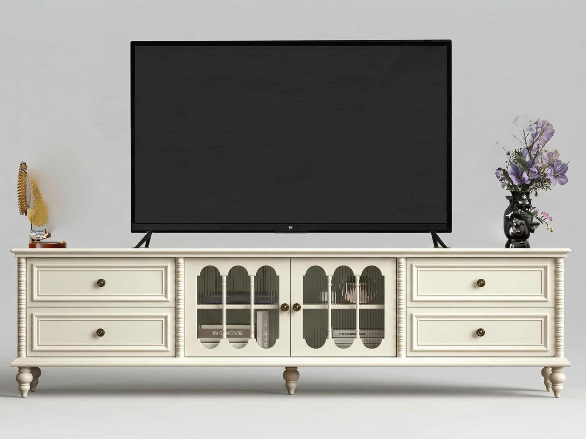 Vintage Rectangle Elegant Black Tv Stand With Cabinet 3