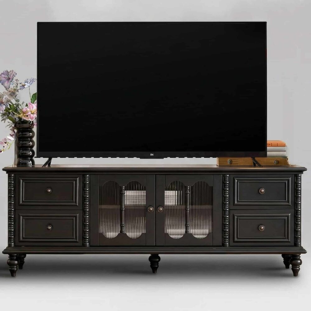 Vintage Rectangle Elegant Black Tv Stand With Cabinet 5